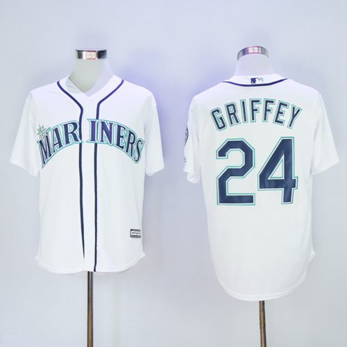 Mariners #24 Ken Griffey White New Cool Base 2016 Hall Of Fame Patch Stitched MLB Jersey